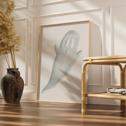 Halloween Ghost Poster, Spooky Ghost Wall Art, Minimalist Halloween Print, Sage Green Home Decor