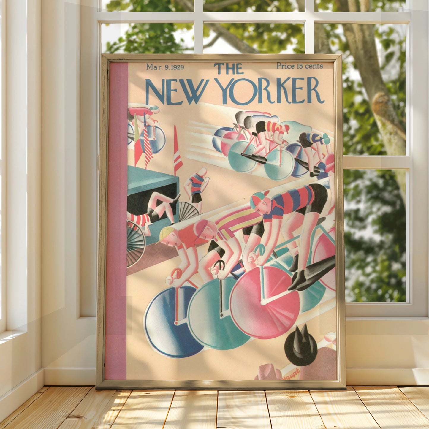 The New Yorker 1929 Cycling Race Cover Poster, Vintage Art Deco Bicycle Wall Art