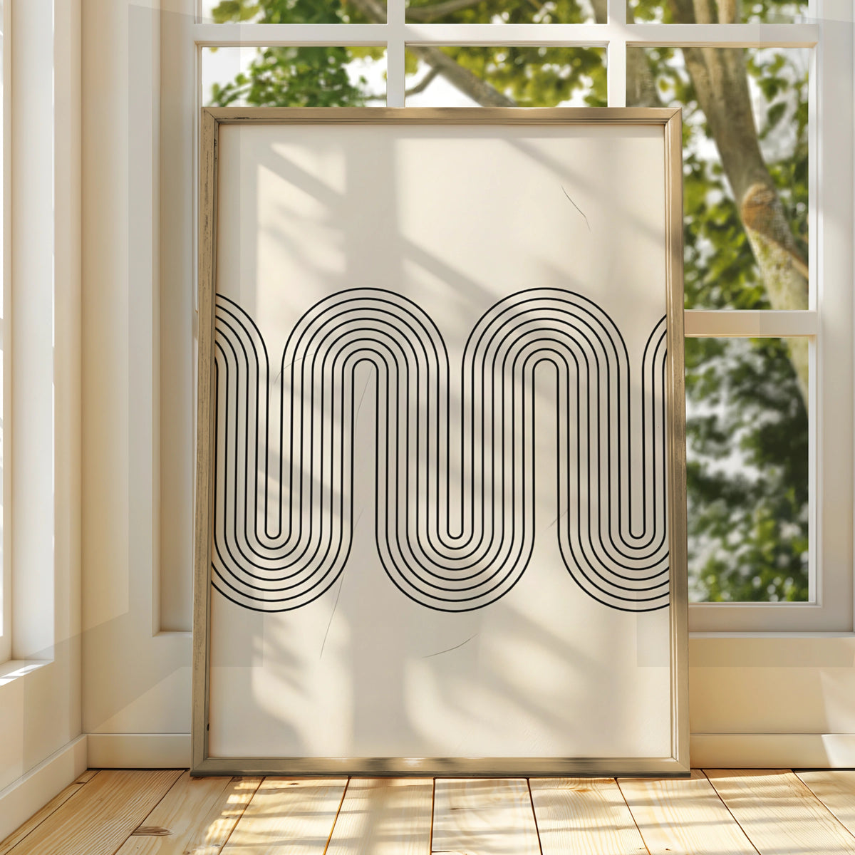 Monochrome Wave Line Art Print, Minimalist Black White Poster, Modern Wall Decor