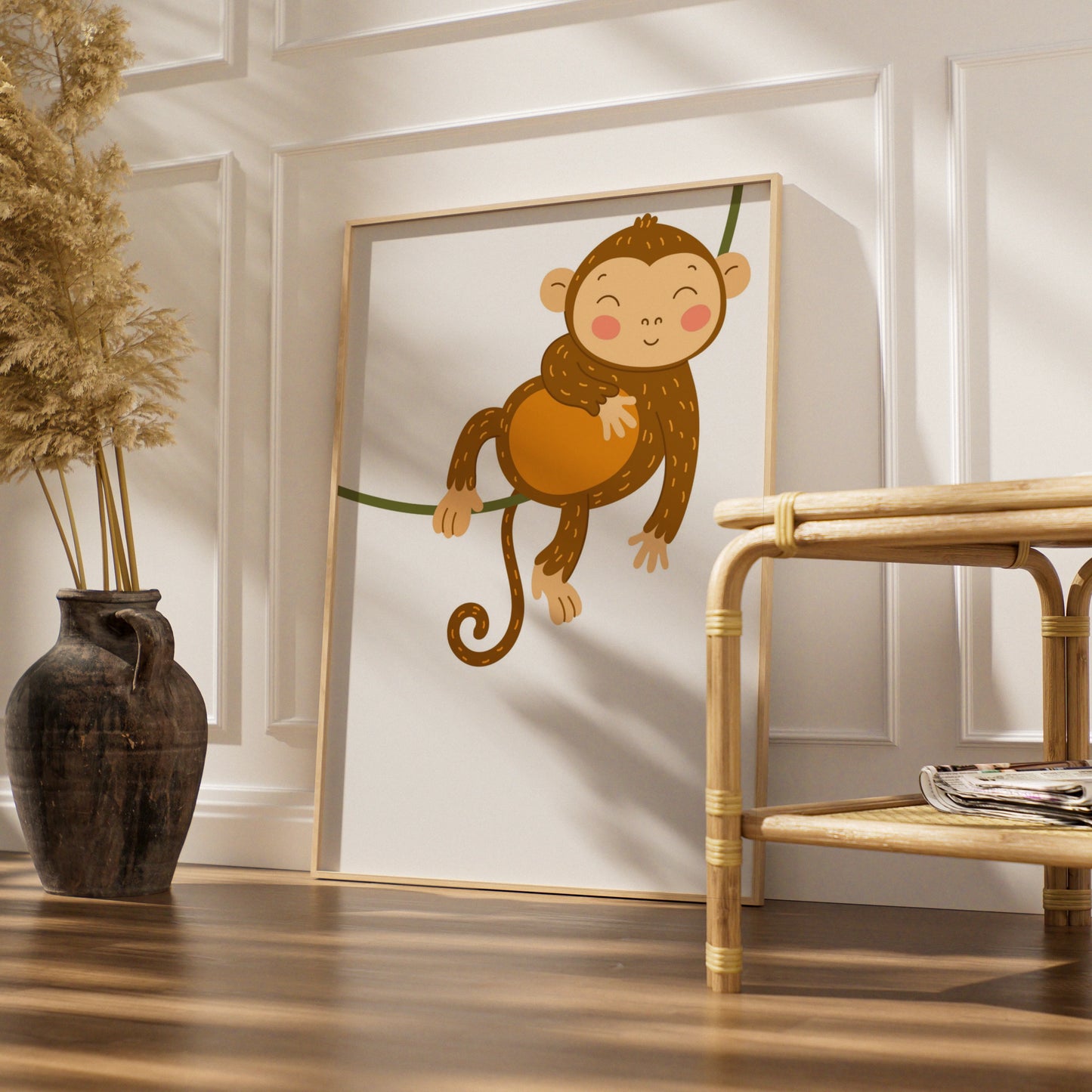 Cute Monkey Nursery Wall Art, Baby Animal Poster, Kids Room Jungle Print Decor