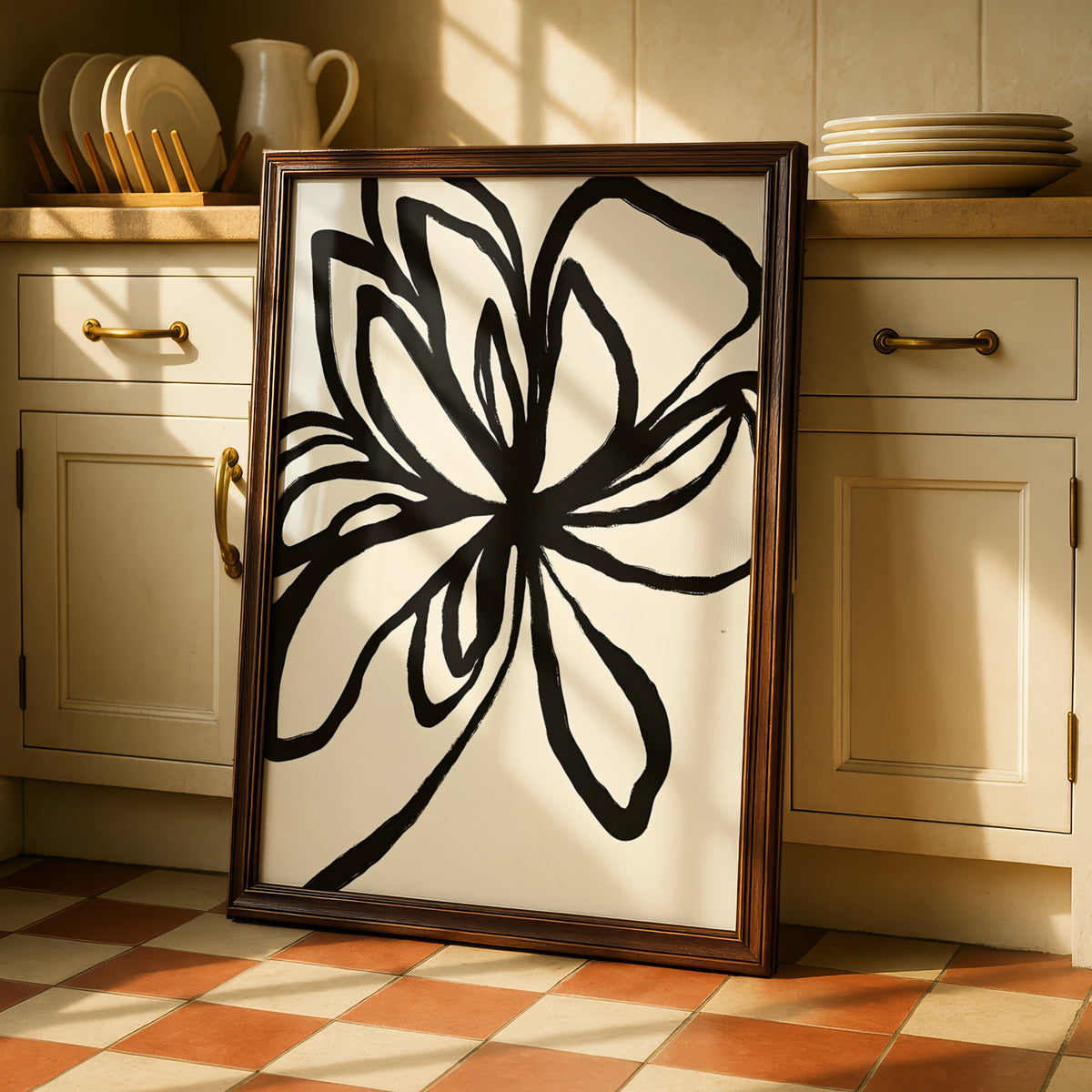 Abstract Flower Line Art, Monochrome Wall Art, Black and White Botanical Minimalist Print