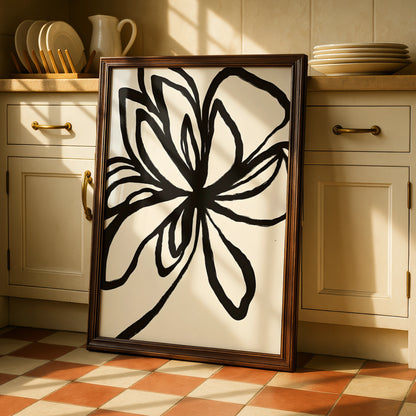Abstract Flower Line Art, Monochrome Wall Art, Black and White Botanical Minimalist Print