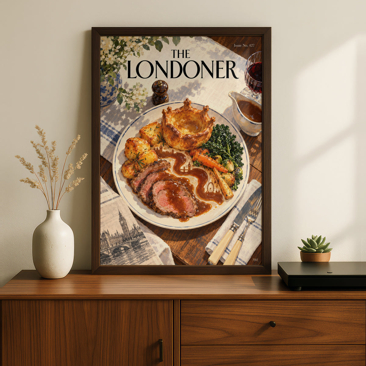 London Sunday Roast Poster, British Food Wall Art, Kitchen Art Print, Dining Room Decor