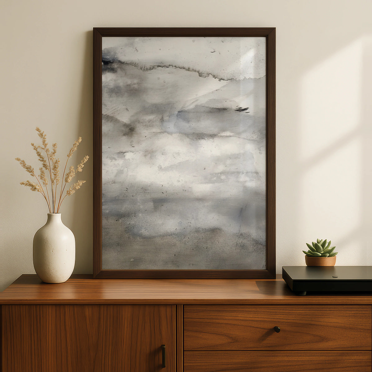 Abstract Monochrome Wall Art, Grey Watercolour Poster, Minimalist Print, Neutral Modern Decor