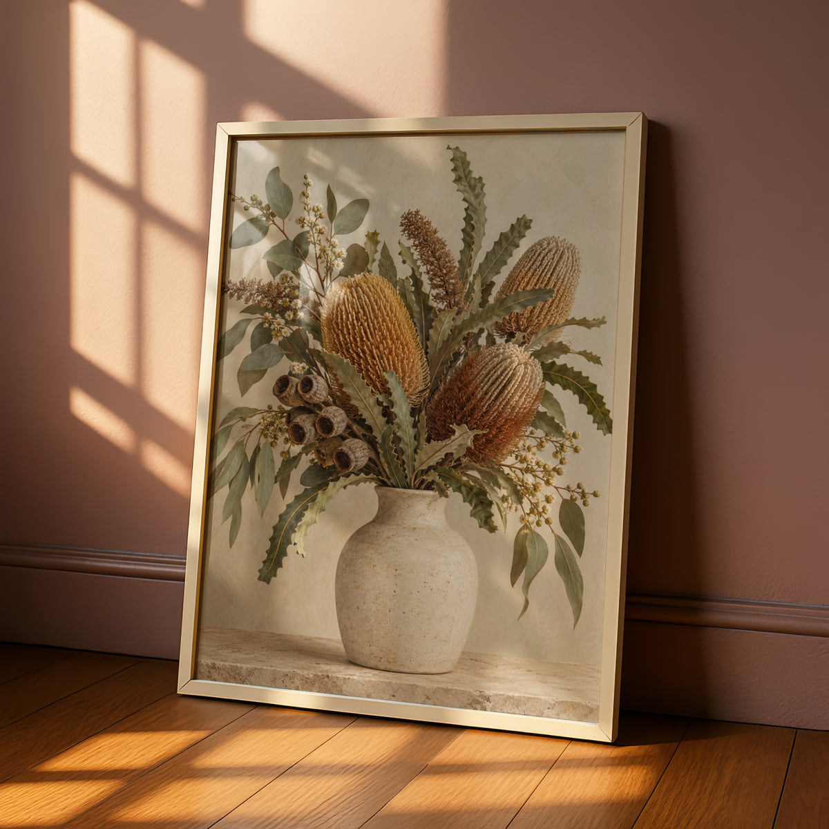 Australian Banksia Botanical Print, Native Flowers Wall Art, Eucalyptus Poster