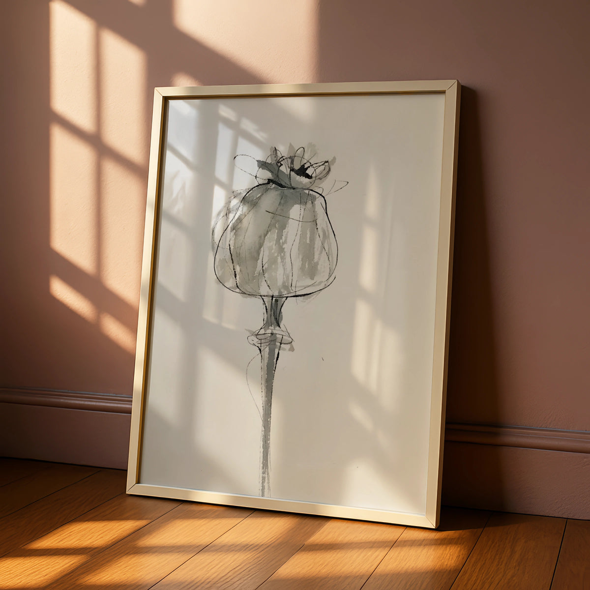 Poppy Seed Head Print, Monochrome Wall Art, Botanical Black and White Poster, Minimalist Floral