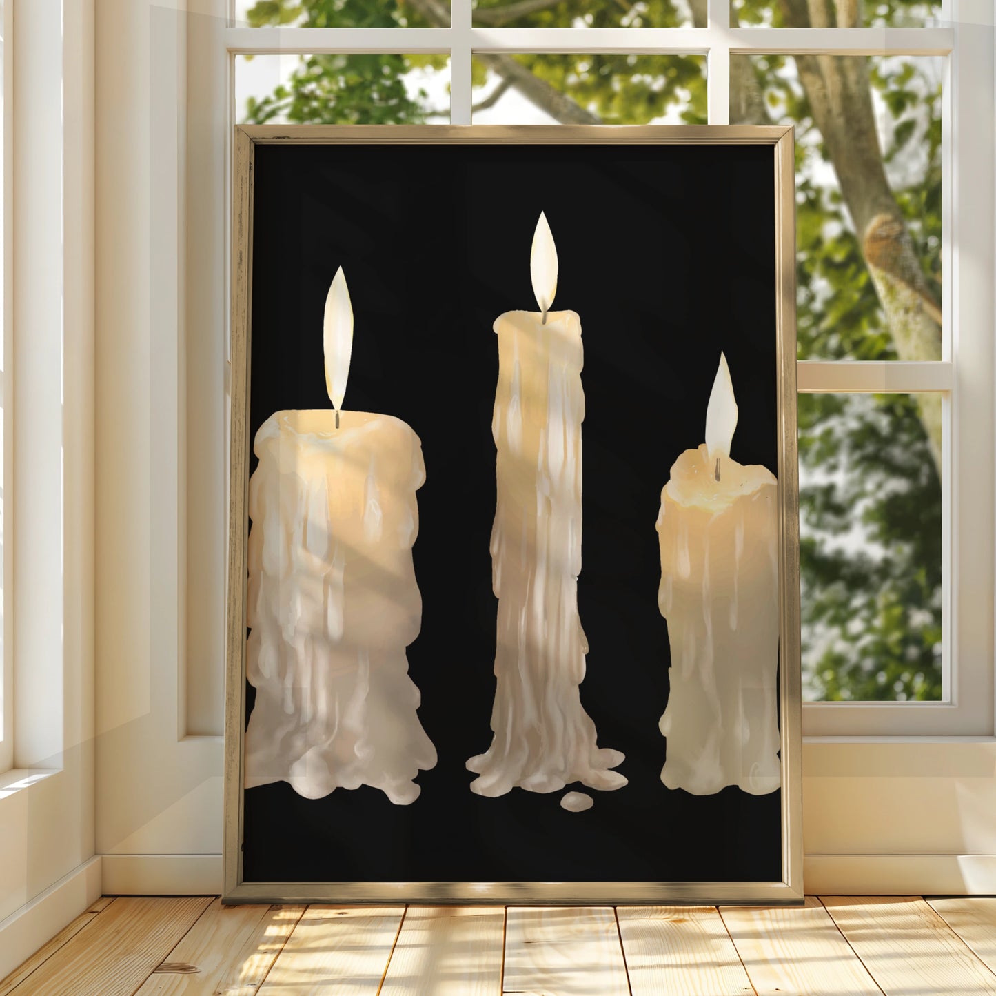 Halloween Candle Art Print, Dripping Wax Candles Poster, Dark Gothic Wall Art, Spooky Decor