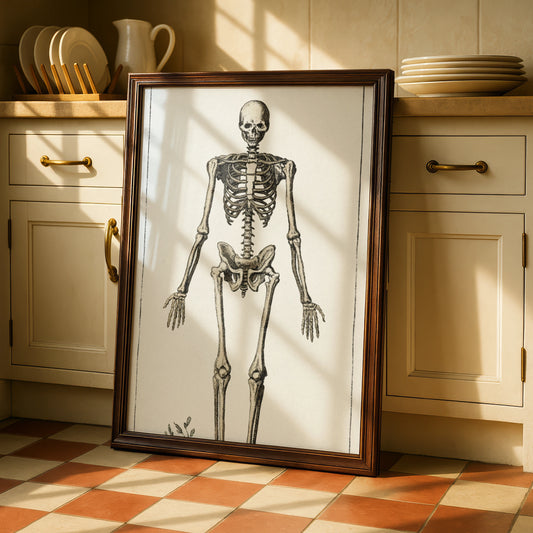 Vintage Skeleton Halloween Art Print, Antique Anatomy Skull Poster, Gothic Wall Decor