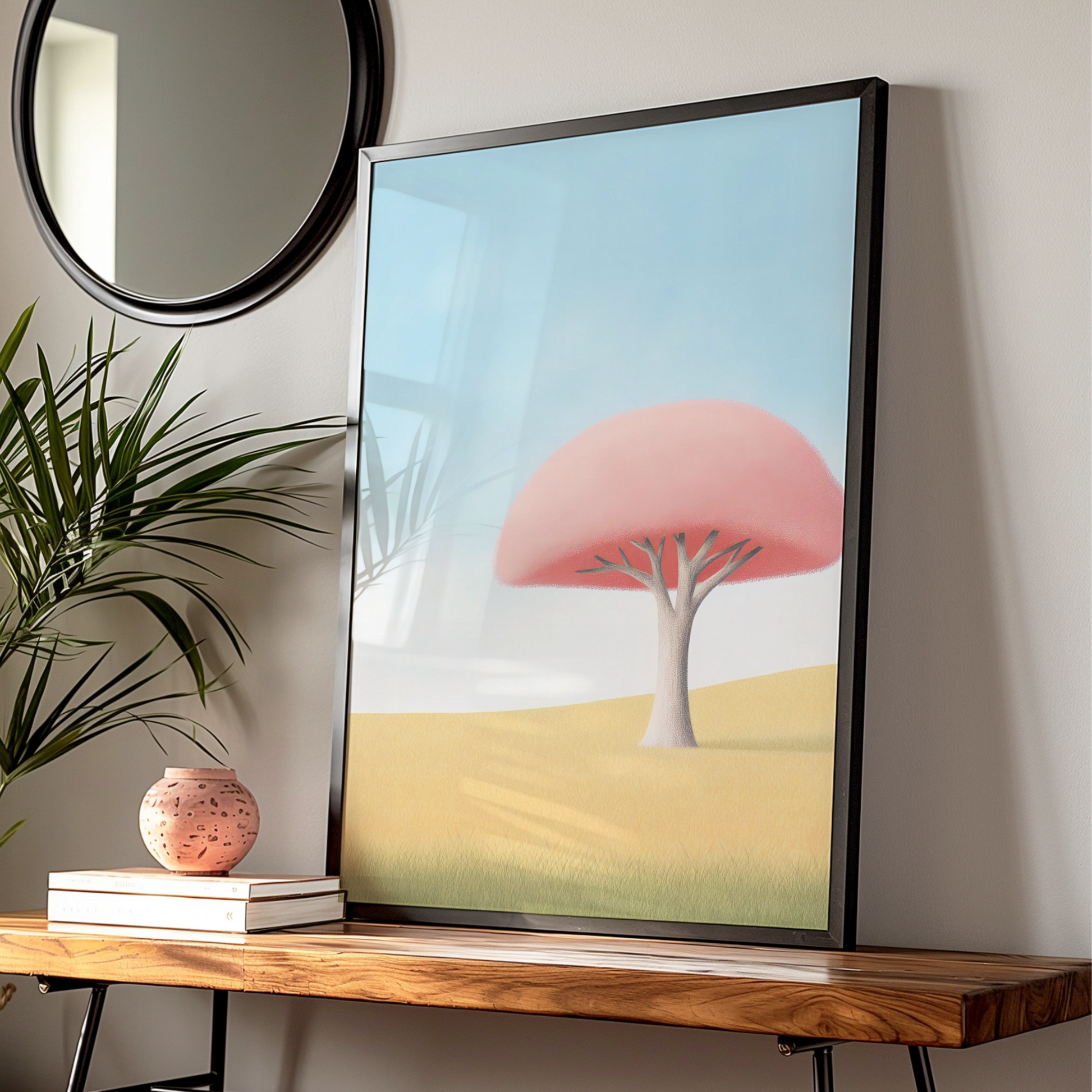 Nursery Wall Art Pink Tree Print, Baby Room Poster, Minimalist Kids Decor