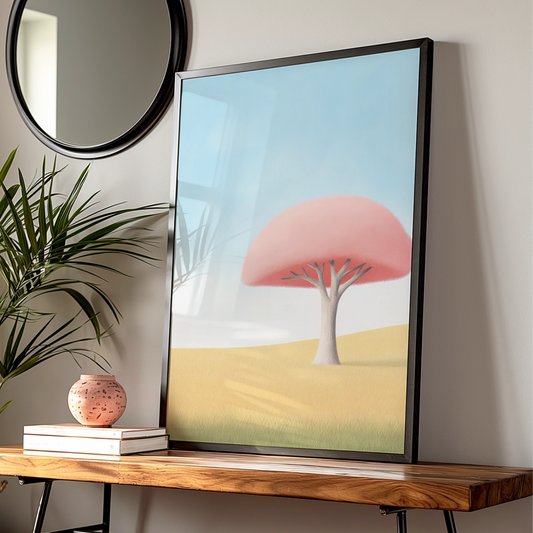 Nursery Wall Art Pink Tree Print, Baby Room Poster, Minimalist Kids Decor