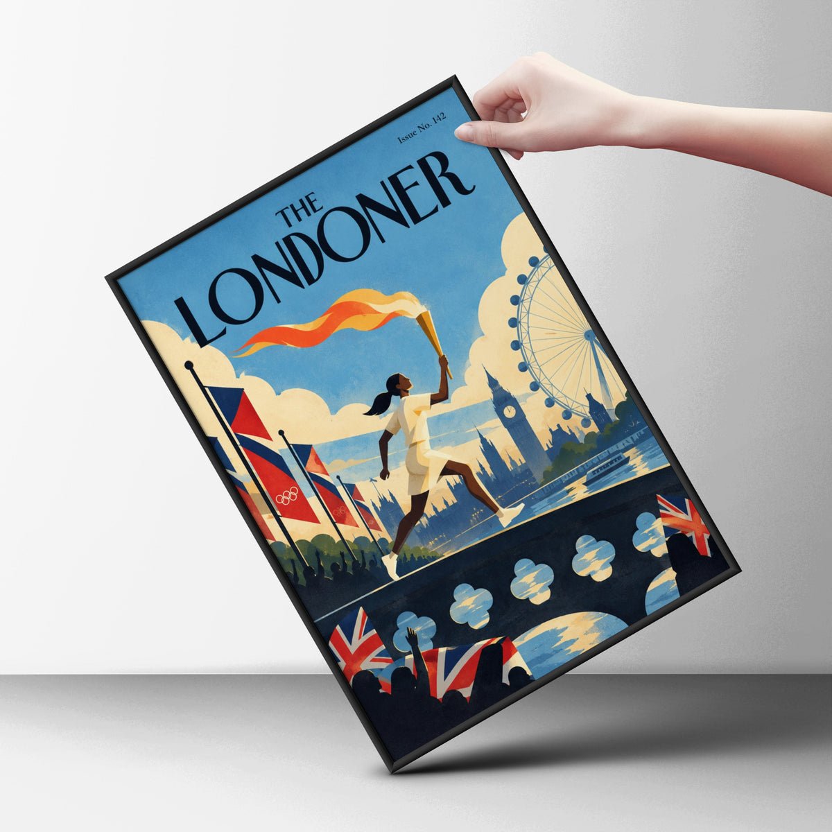 London Torch Runner Poster, Big Ben London Eye Wall Art, Retro Travel Art Print, Living Room