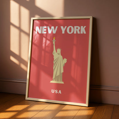 New York Travel Poster, USA Retro Wall Art, Statue of Liberty Print, NYC Decor