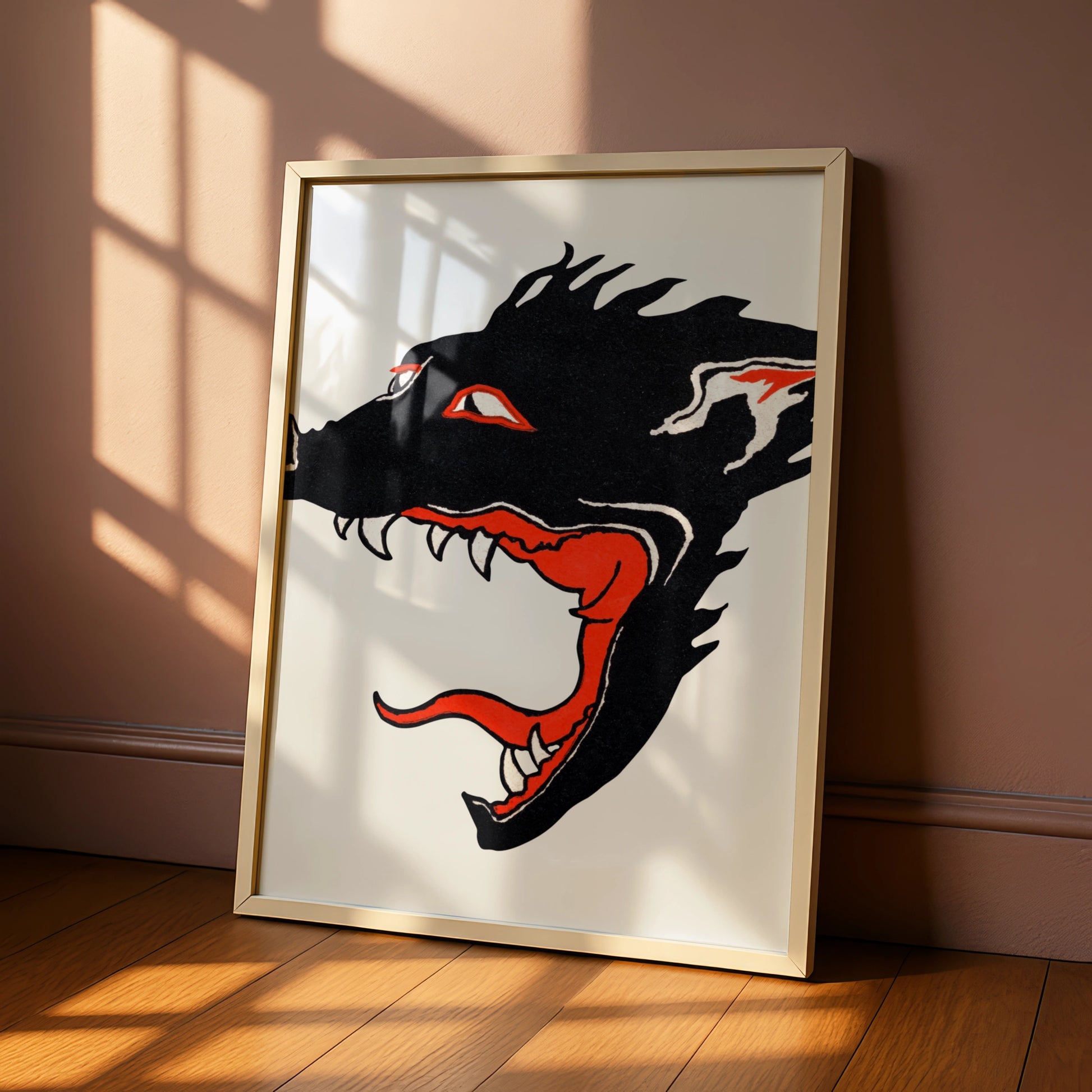 Halloween Wolf Poster, Black Red Werewolf Art Print, Spooky Wall Art, Gothic Horror Decor