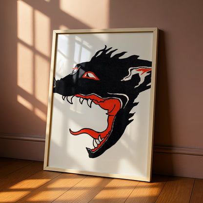 Halloween Wolf Poster, Black Red Werewolf Art Print, Spooky Wall Art, Gothic Horror Decor