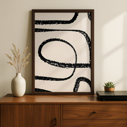 Abstract Line Art Print, Monochrome Wall Art, Black and White Minimalist Poster, Modern Decor