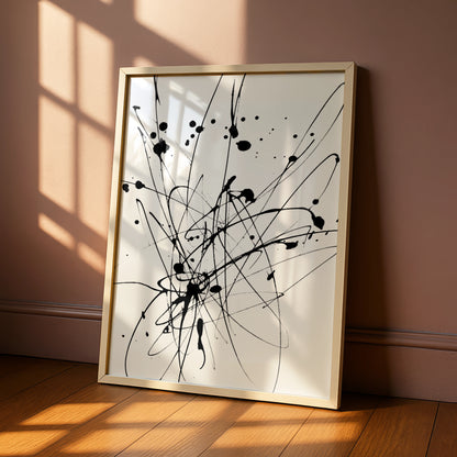Ink Splatter Abstract Wall Art, Black and White Poster, Modern Monochrome Print