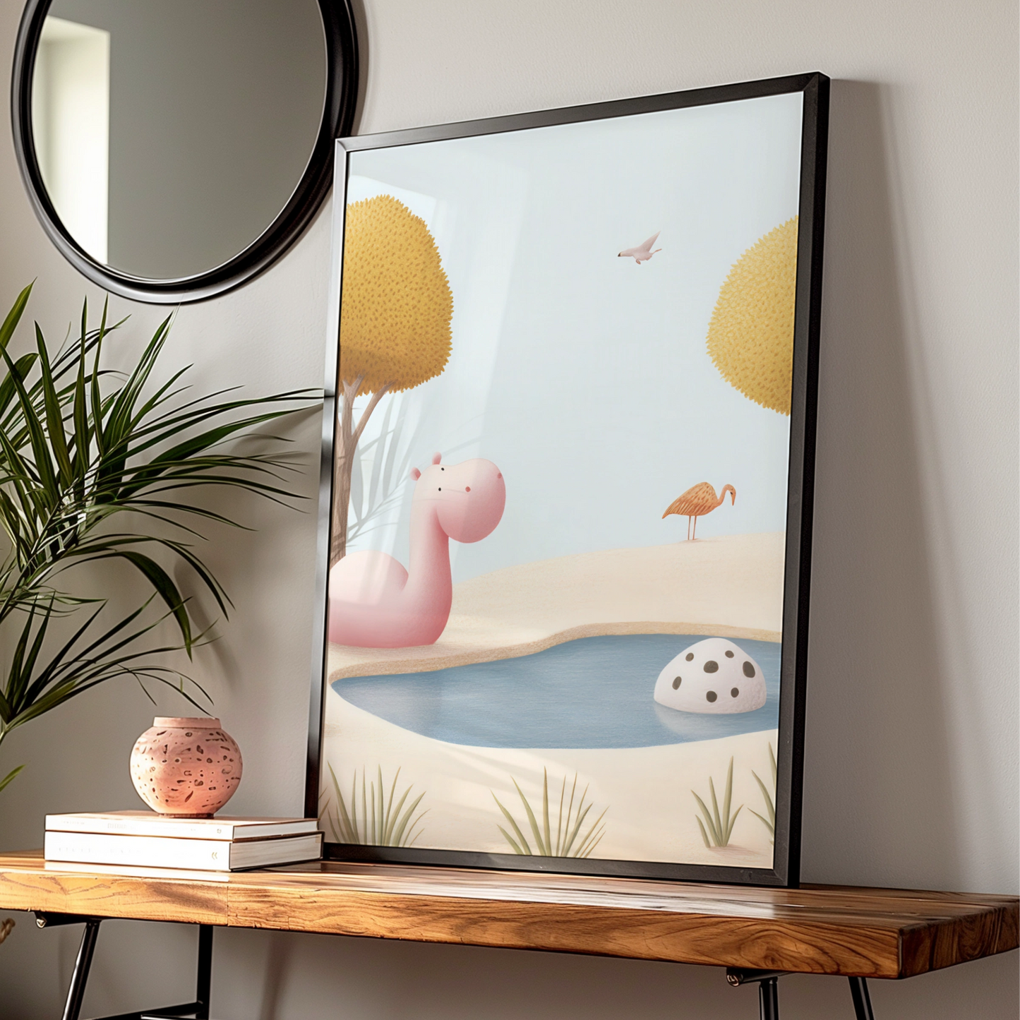 Hippo Nursery Wall Art, Cute Animal Print, Baby Room Poster, Pastel Kids Decor