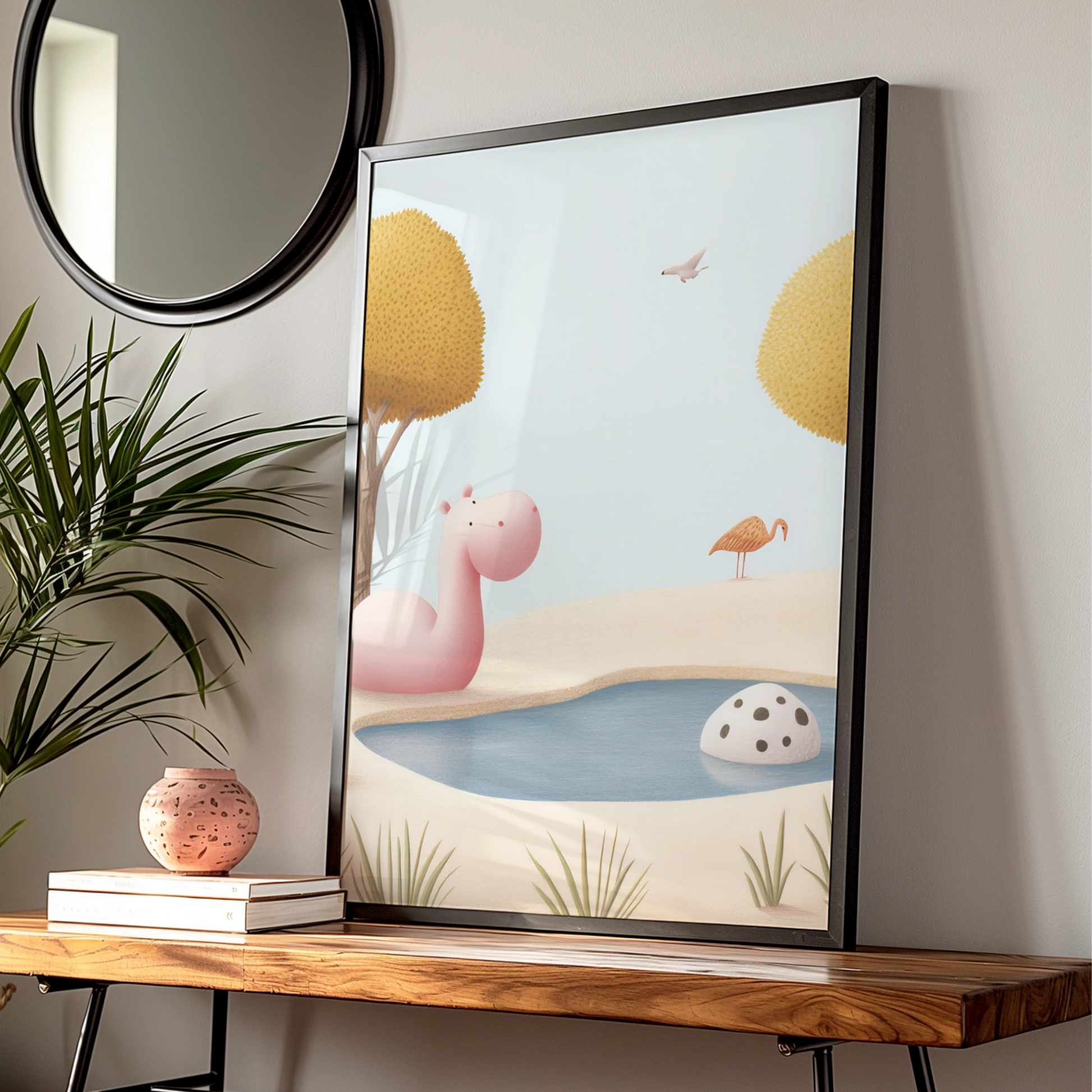 Hippo Nursery Wall Art, Cute Animal Print, Baby Room Poster, Pastel Kids Decor