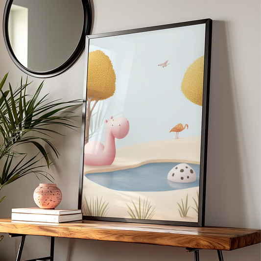 Hippo Nursery Wall Art, Cute Animal Print, Baby Room Poster, Pastel Kids Decor