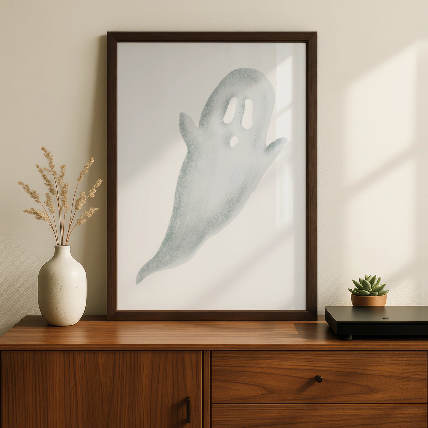 Halloween Ghost Poster, Spooky Ghost Wall Art, Minimalist Halloween Print, Sage Green Home Decor