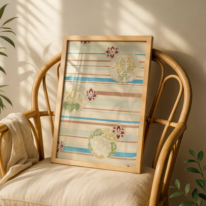 Vintage Japanese Woodblock Wall Art, Bijutsukai 1901 Floral Japandi Print Poster – A5 White frame