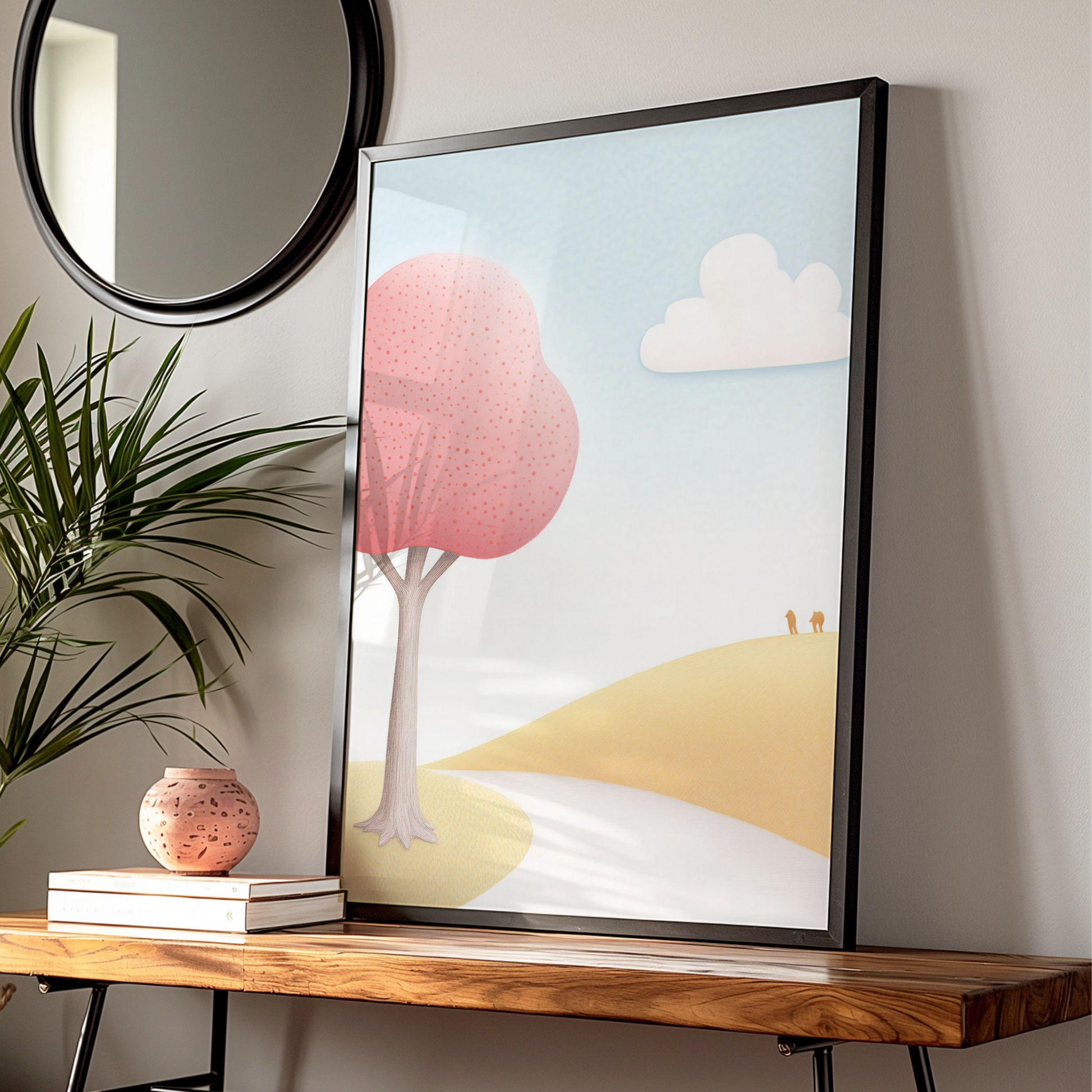 Nursery Wall Art Pink Tree Print, Pastel Landscape Poster, Kids Room Decor, Baby Gift