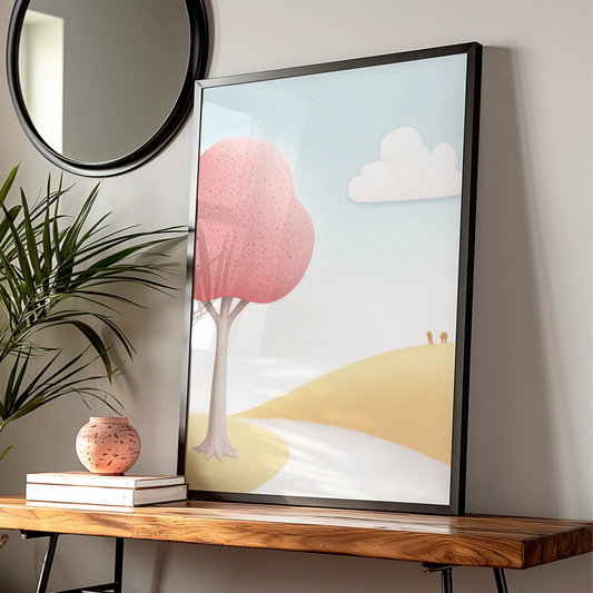 Nursery Wall Art Pink Tree Print, Pastel Landscape Poster, Kids Room Decor, Baby Gift