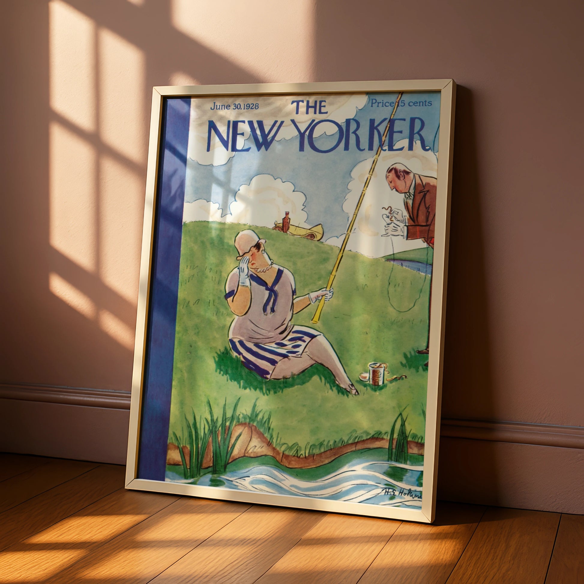 New Yorker Cover June 1928 Vintage Fishing Poster, 1920s Art Deco Wall Print