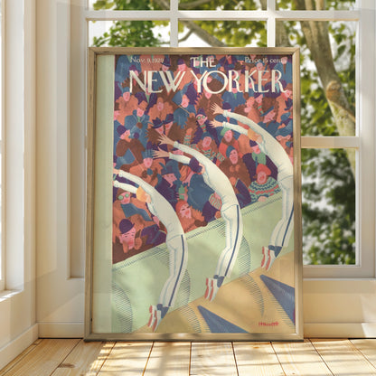 New Yorker 1929 Cover Poster, Vintage Art Deco Dancers, Crowd Scene Wall Art Print