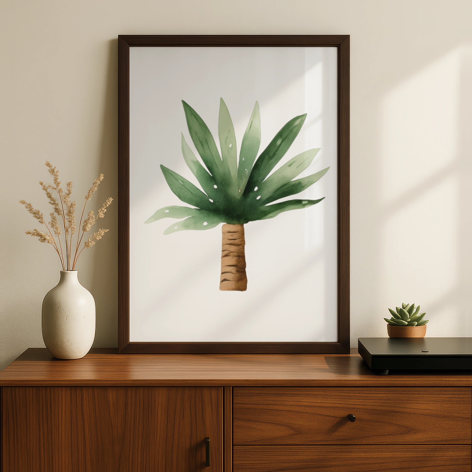 Watercolour Palm Tree Nursery Wall Art, Tropical Green Poster, Baby Room Print