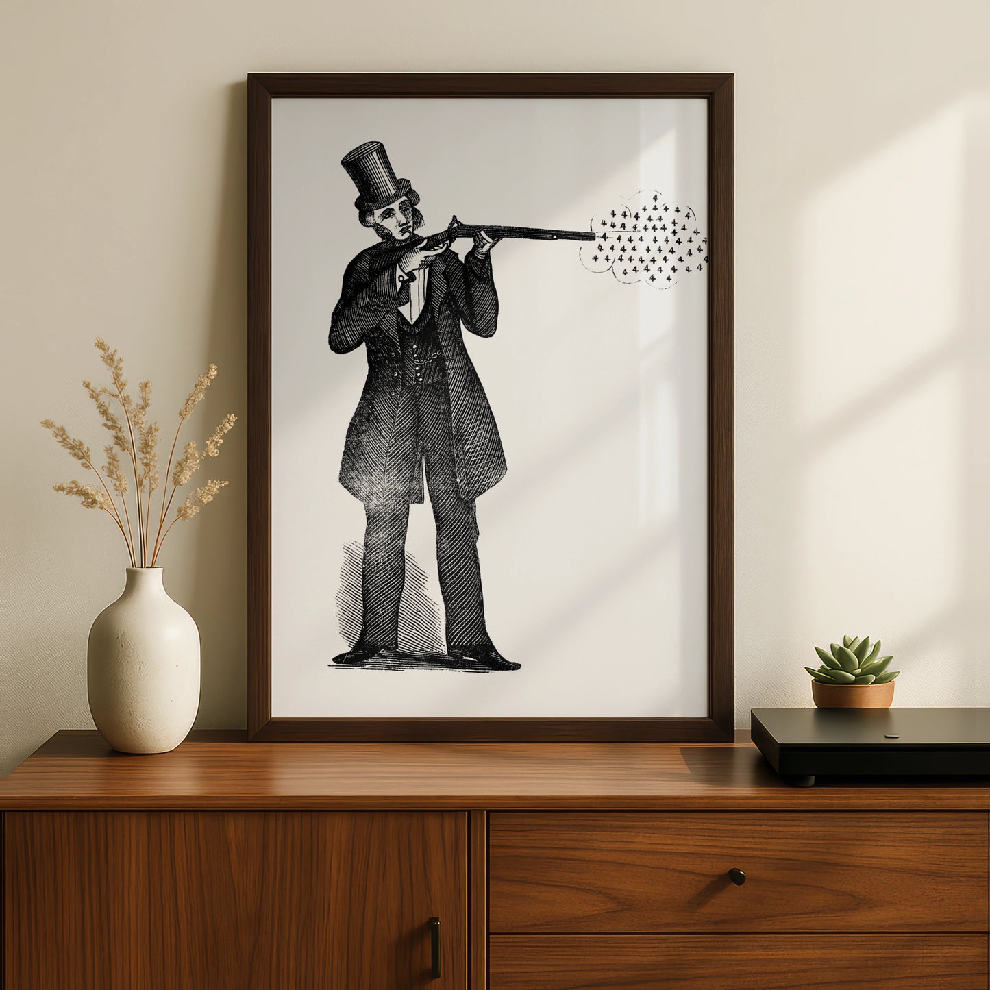 Victorian Gunman Halloween Art Print, Vintage Engraving Poster, Gothic Black Wall Art