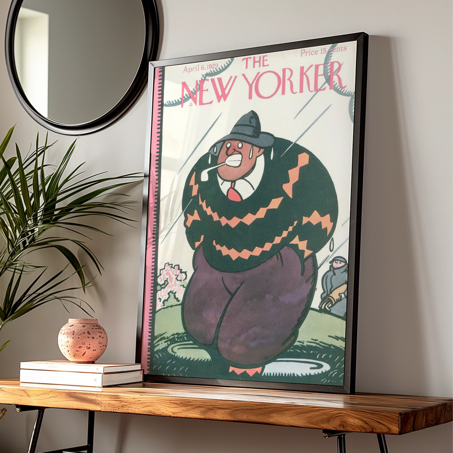 New Yorker 1929 Golf Cover Poster, Vintage Comic Art Print, Rainy Day Golfer Wall Art