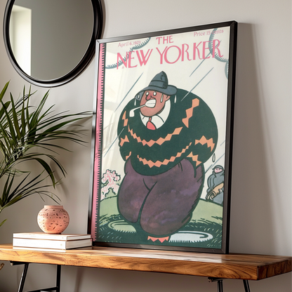 New Yorker 1929 Golf Cover Poster, Vintage Comic Art Print, Rainy Day Golfer Wall Art