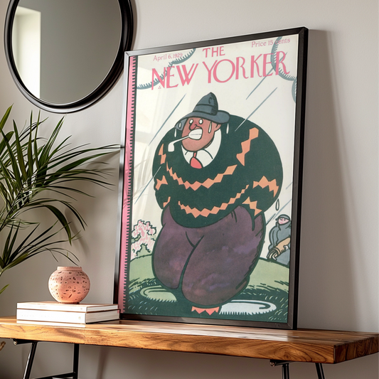 New Yorker 1929 Golf Cover Poster, Vintage Comic Art Print, Rainy Day Golfer Wall Art