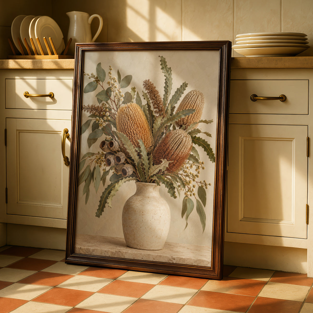 Australian Banksia Botanical Print, Native Flowers Wall Art, Eucalyptus Poster