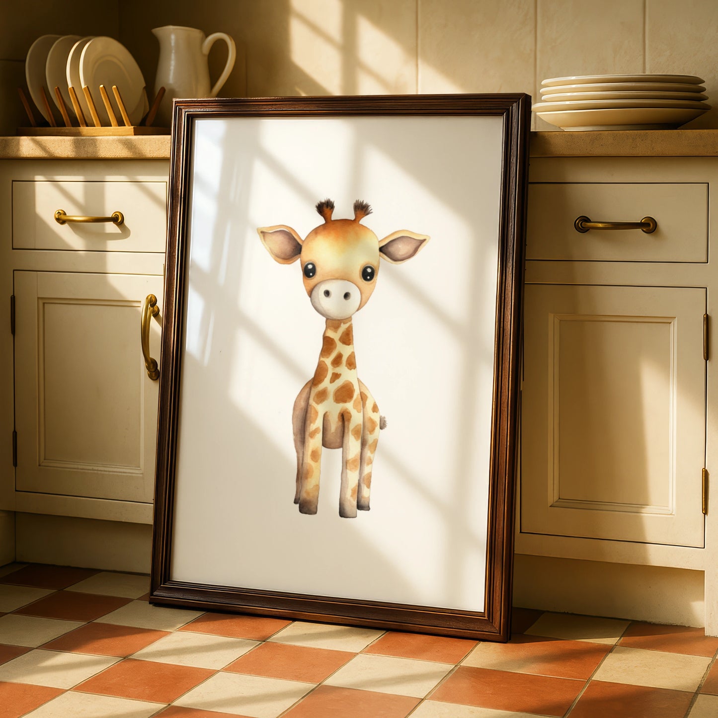 Baby Giraffe Nursery Wall Art, Cute Safari Animal Poster, Kids Room Watercolour Print