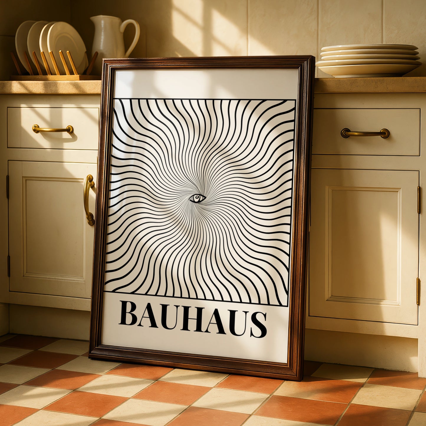 Bauhaus Eye Swirl Poster, Black White Maximalist Wall Art, Optical Illusion Print