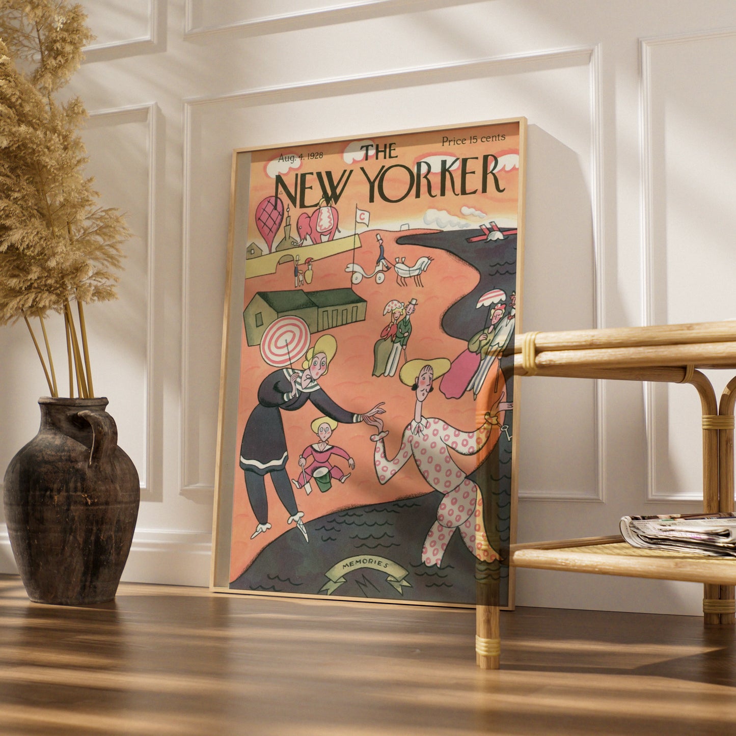The New Yorker August 1928 Vintage Cover Poster, Beach Scene Art Deco Wall Art Print