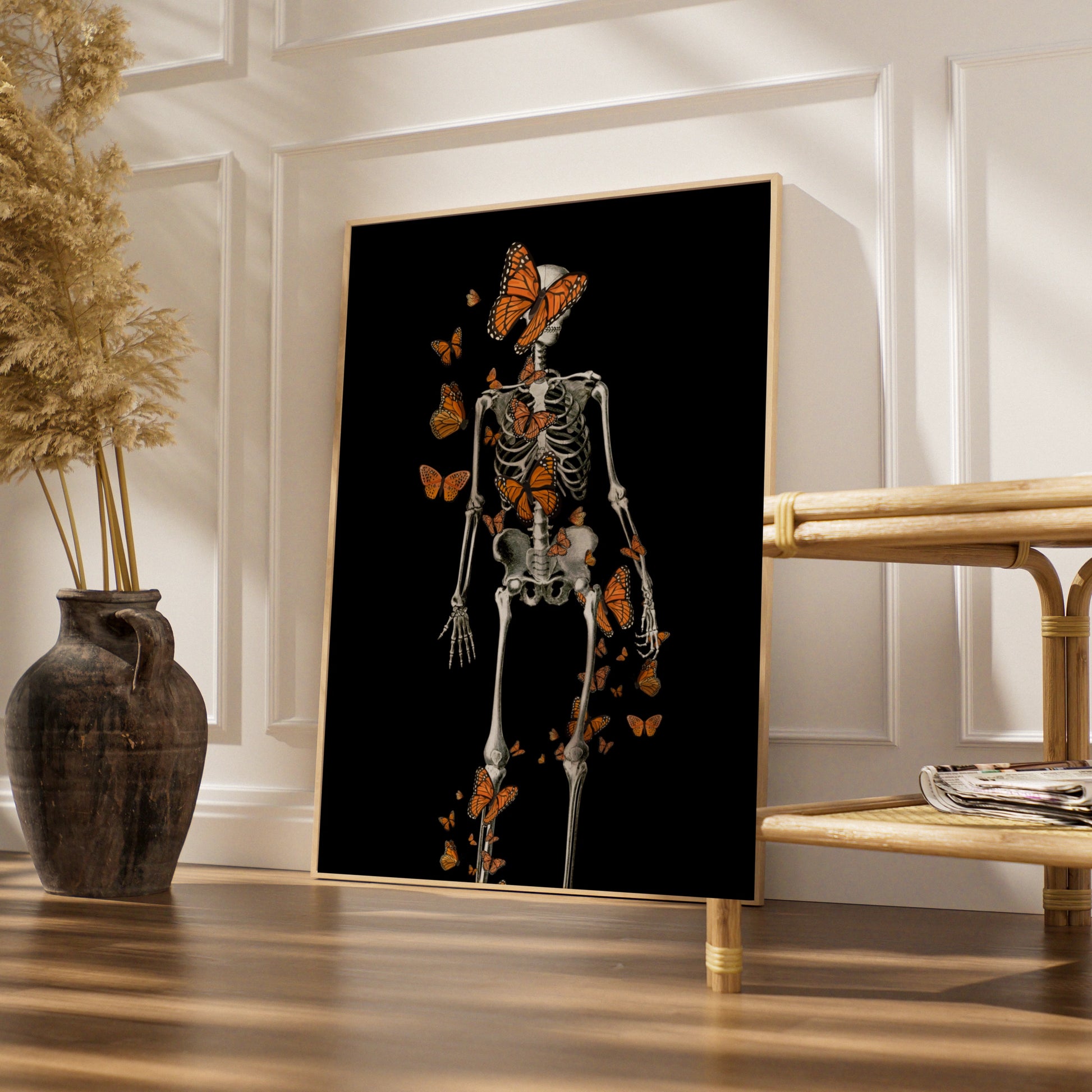 Skeleton Butterfly Halloween Poster, Monarch Gothic Wall Art, Dark Spooky Print