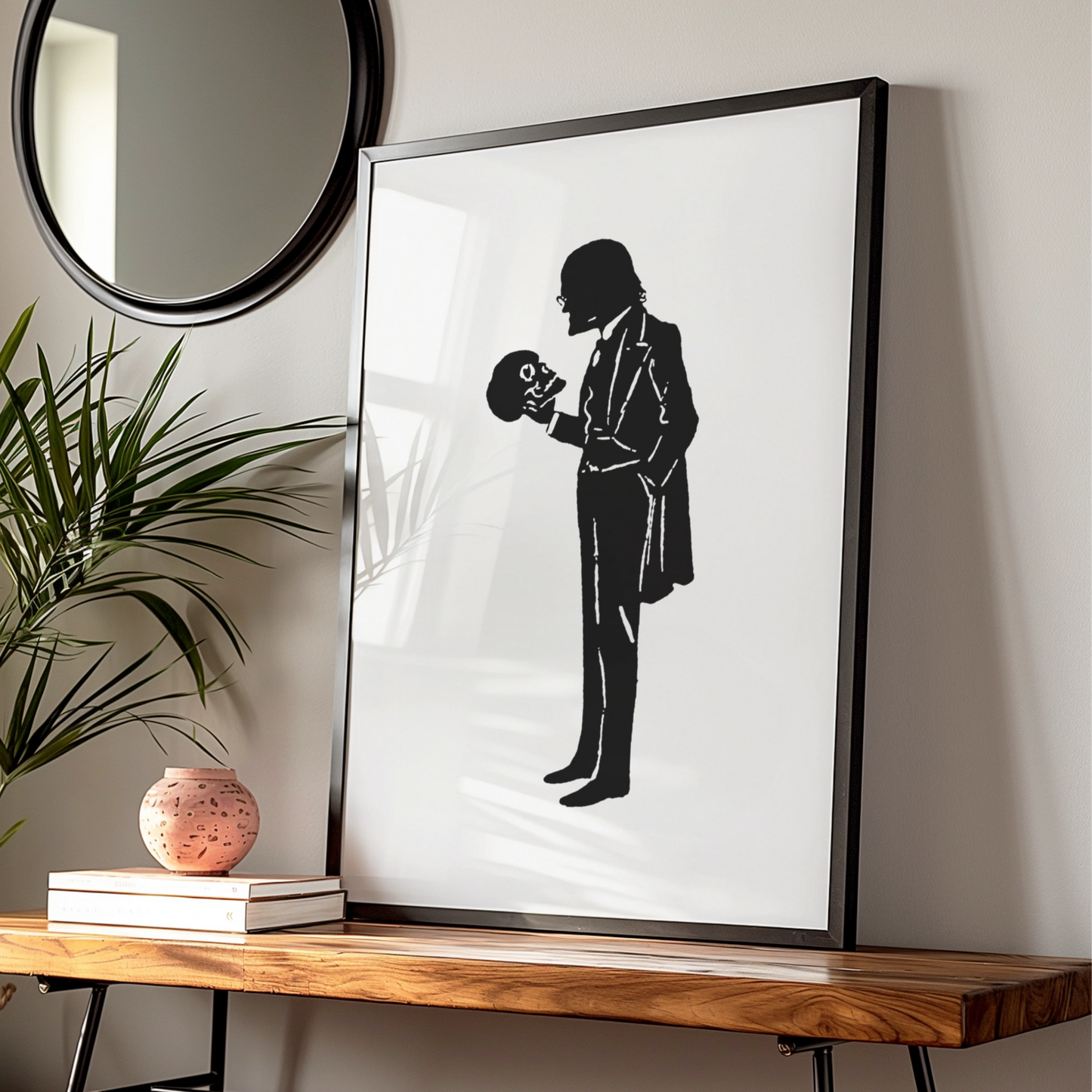 Halloween Skull Silhouette Poster, Gothic Black Wall Art, Spooky Victorian Print