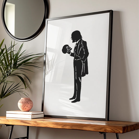 Halloween Skull Silhouette Poster, Gothic Black Wall Art, Spooky Victorian Print