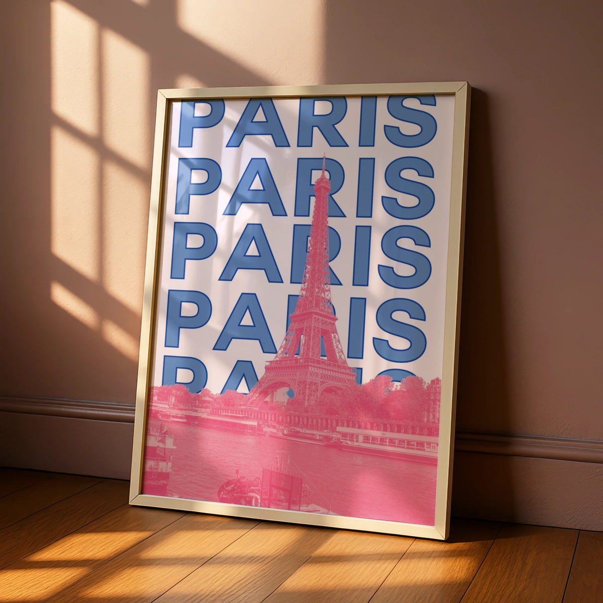 Paris Travel Poster, Eiffel Tower Wall Art, Retro France Print, Pink Blue Modern City Decor