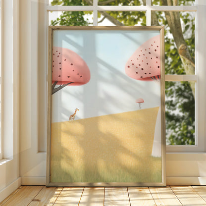 Giraffe Nursery Wall Art, Pastel Safari Print, Kids Room Poster, Baby Animal Decor