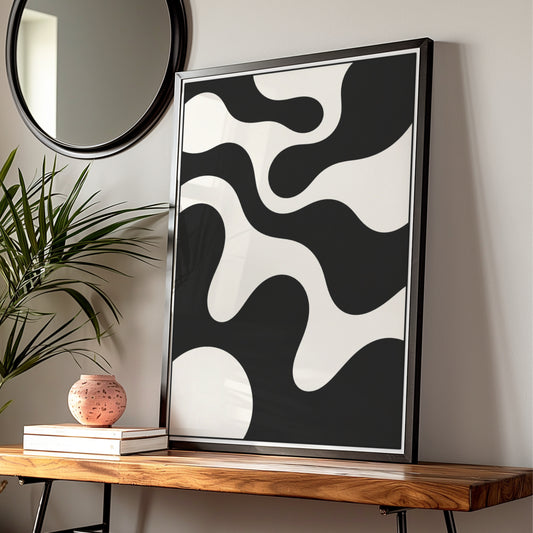 Abstract Fluid Shapes Print, Monochrome Wall Art, Black and White Poster, Modern Decor