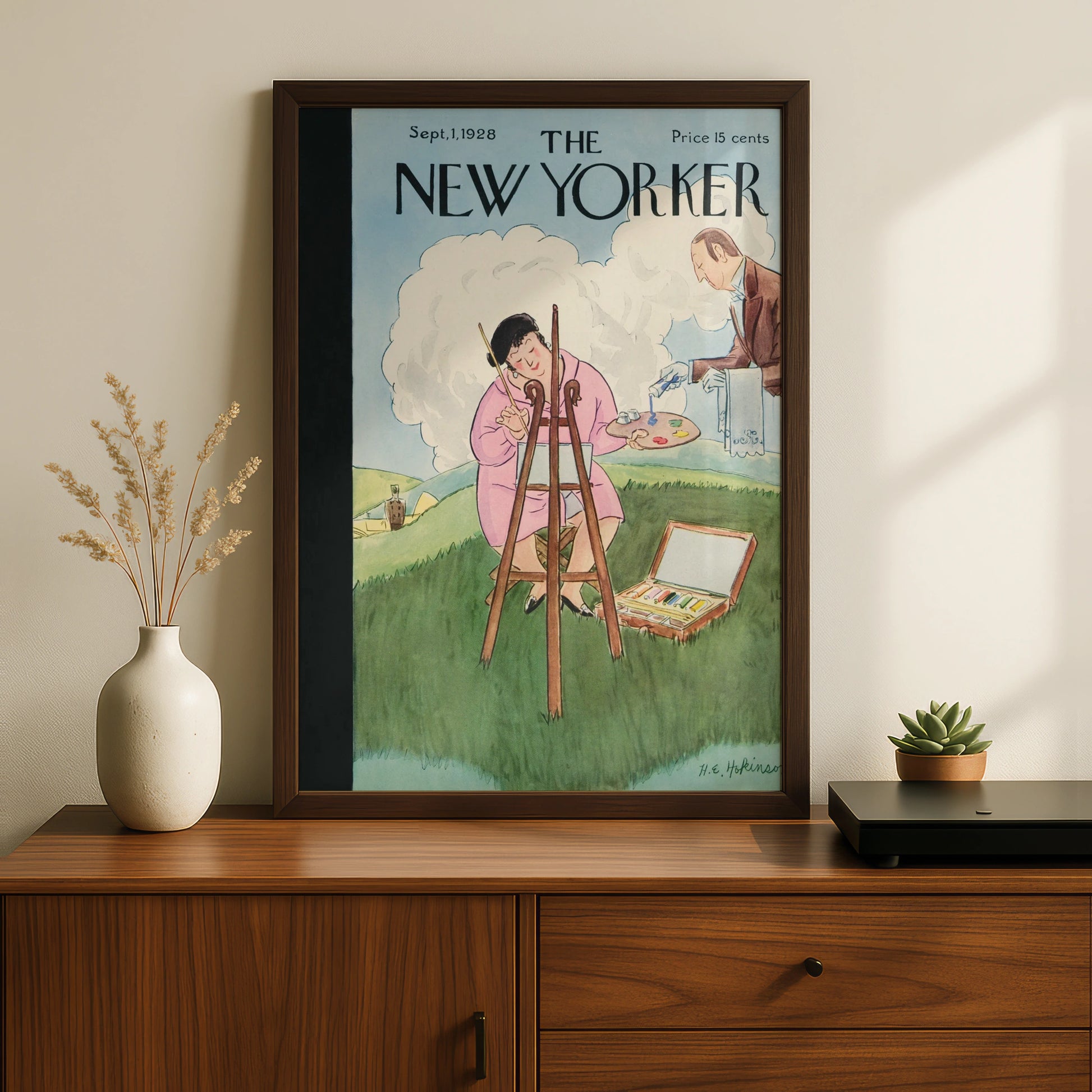 New Yorker Cover September 1928, Vintage Magazine Art Poster, Lady Painting Outdoors