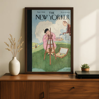 New Yorker Cover September 1928, Vintage Magazine Art Poster, Lady Painting Outdoors