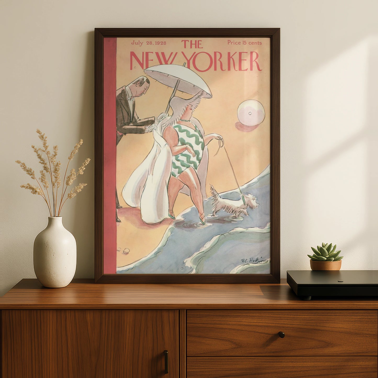 The New Yorker July 1928 Beach Cover Poster, Vintage Art Deco Wall Art Print