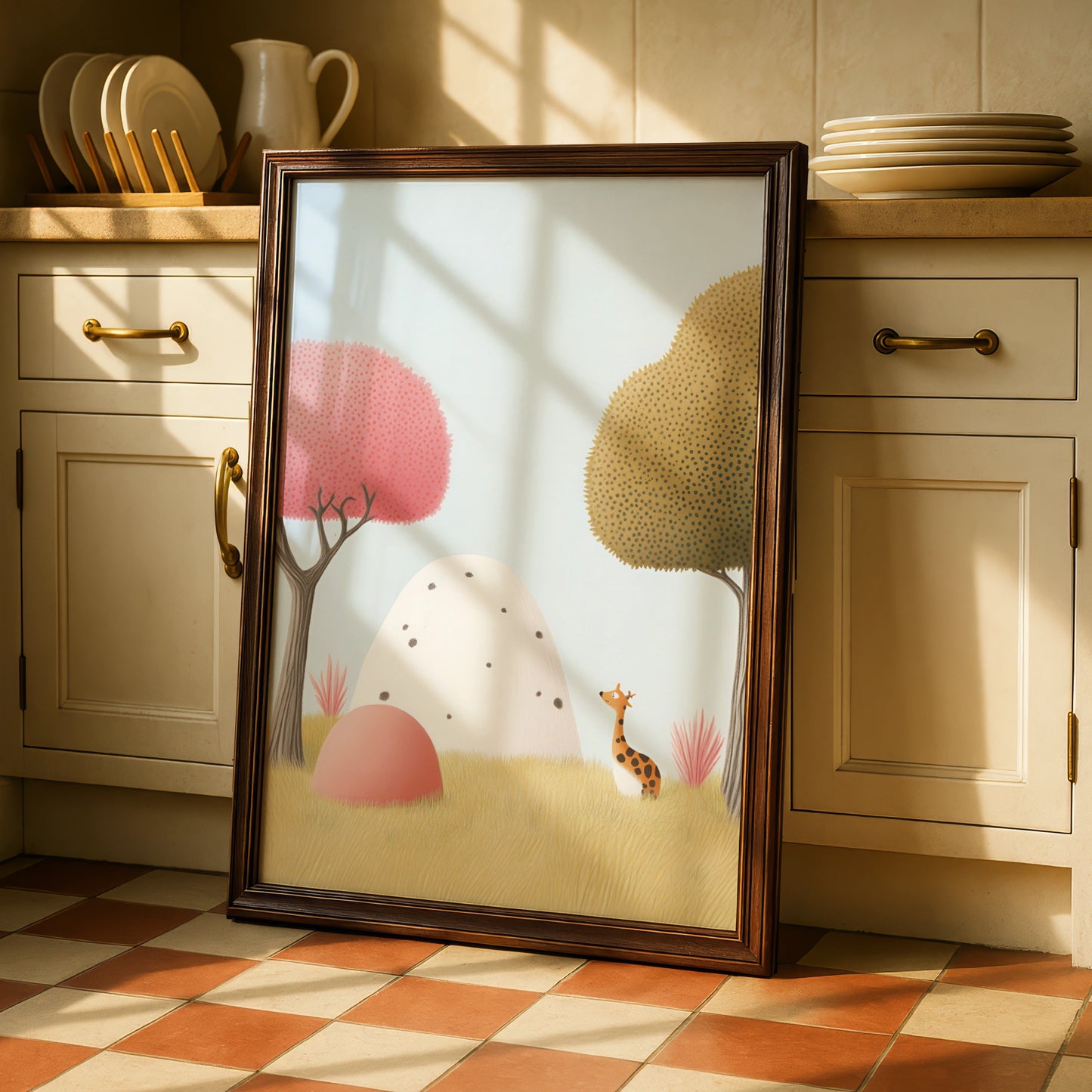 Giraffe Nursery Wall Art, Cute Animal Poster, Baby Room Print, Pastel Kids Decor