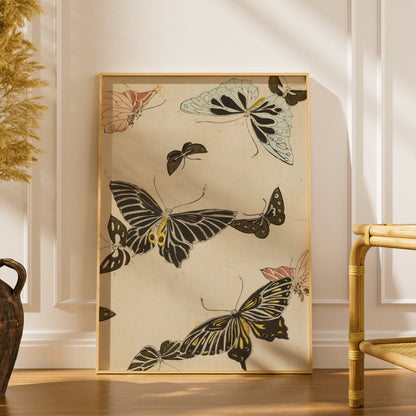 Japanese Butterfly Woodblock Wall Art, Vintage Bijutsukai 1901 Japandi Poster Print – A5 print