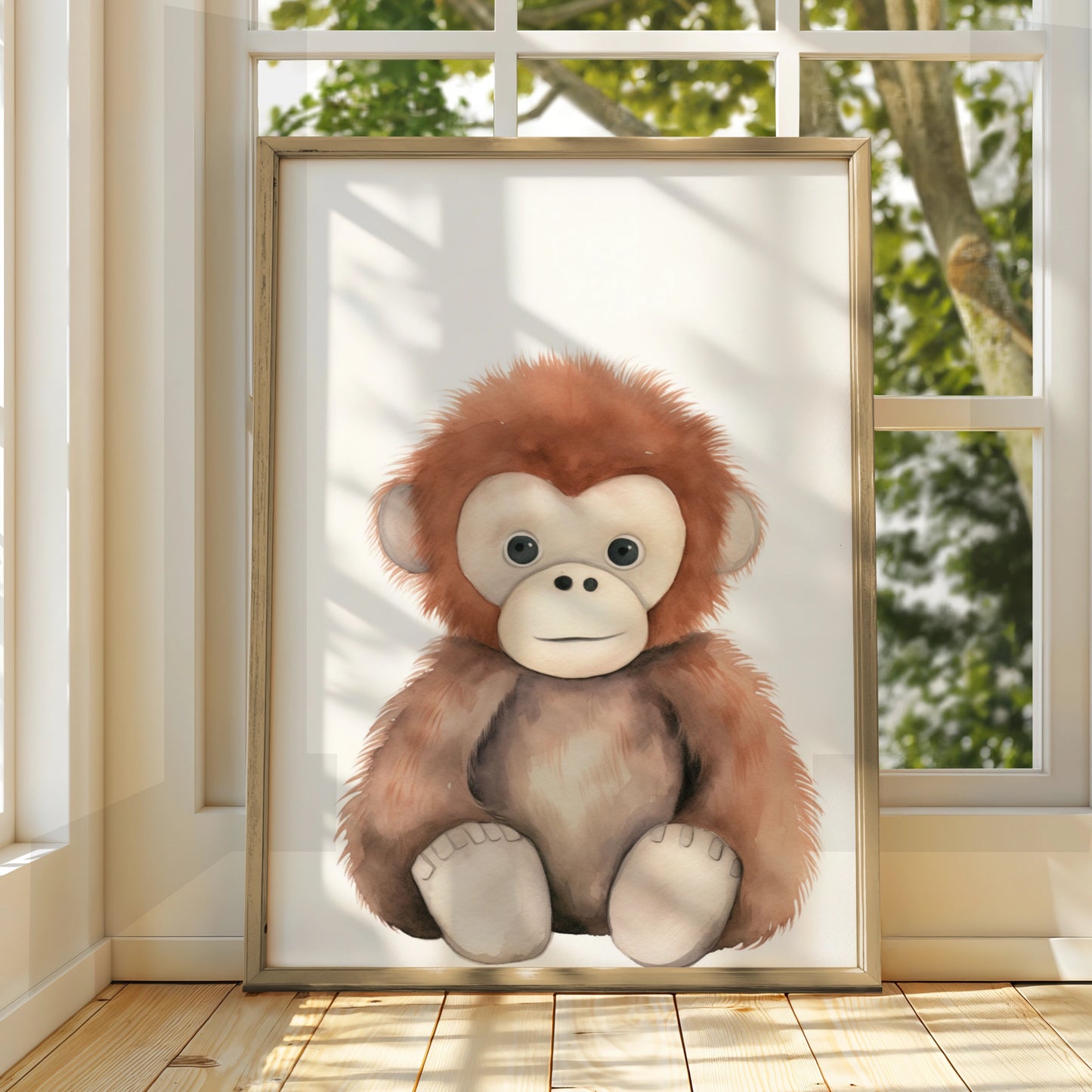 Baby Monkey Nursery Wall Art, Cute Orangutan Poster, Safari Animal Print for Kids Room